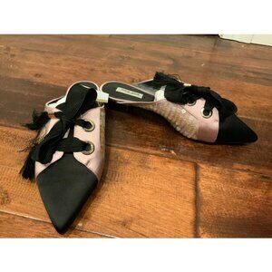 Giorgio Armani Dark Pink Satin Lace-Up Slides w/ Sequins, Sz 8 (US) 38 (IT) NEW!